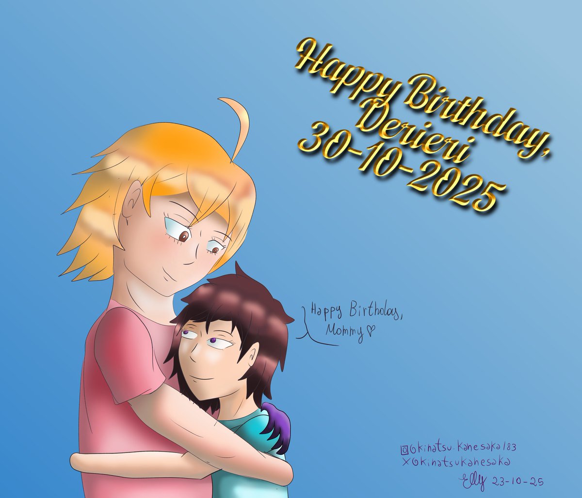 KinatsuKanesaka's tweet photo. 30-10-25: HAPPY BIRTHDAY DERIERI🧡
That's a long tims since I drew something for the birthday of my queen, and I wanted to something for her.
Also, the little girl is Rajine, Monderi's daughter and my NNT oc. Hope you like that.
#デリエリ誕生祭2025 #七つの大罪 #Derieri https://t.co/z3KRASiDEH