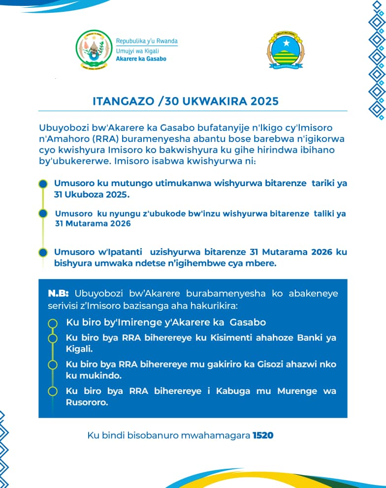 Gasabo District (@gasabo_district) on Twitter photo Ubuyobozi bw'Akarere ka Gasabo buritsa abatuye n'abakorera muri aka Karere kwishyura imisoro  hirindwa   ibihano by'ubukererwe. Ubuyobozi bw'Akarere ka Gasabo buritsa abatuye n'abakorera muri aka Karere kwishyura imisoro  hirindwa   ibihano by'ubukererwe.
