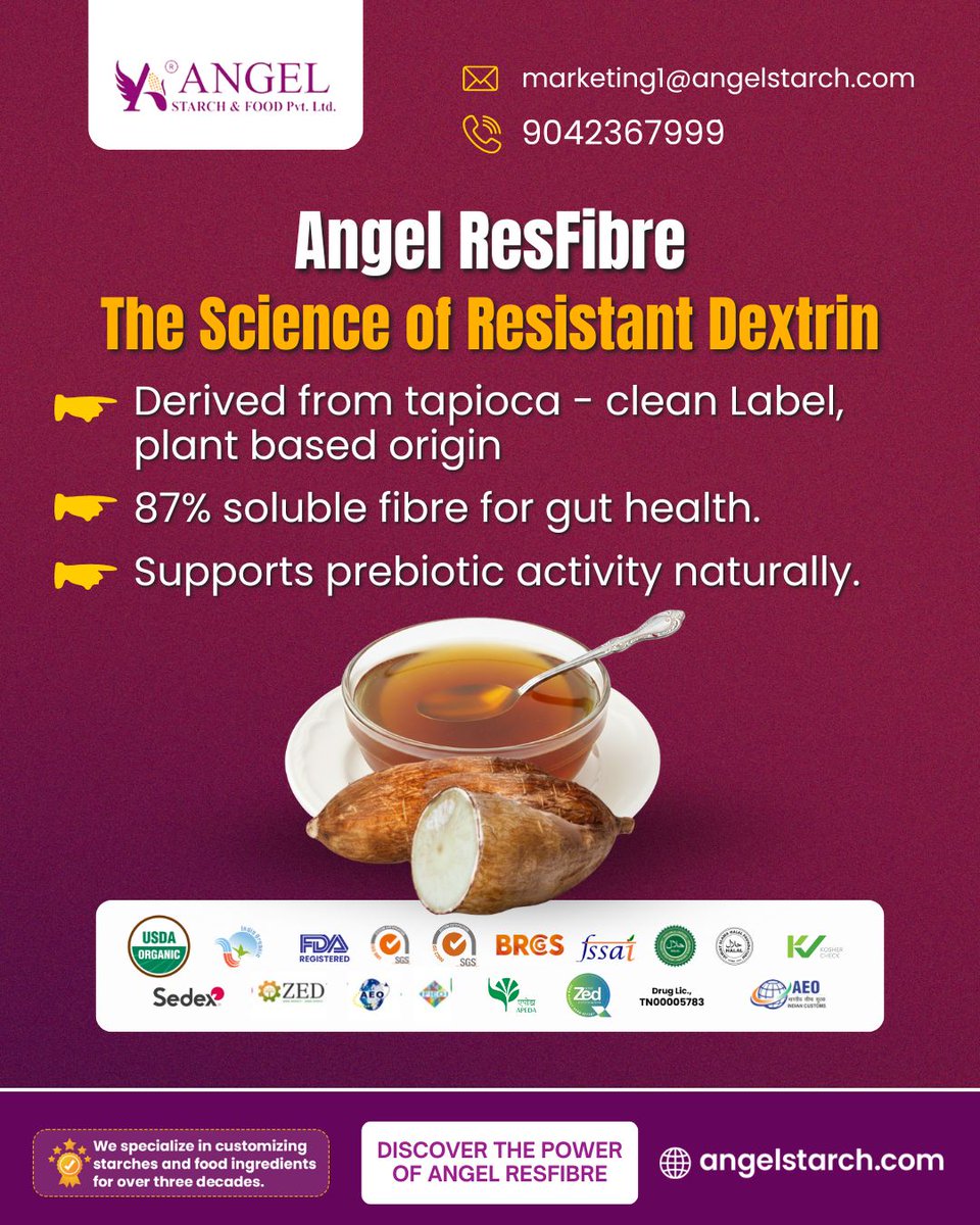 angel_starch's tweet image. Good gut health starts with smart science. 🌿

Angel ResFibre brings nature’s clean power to every formulation , helping you build foods that nourish from within.

✨ Rethink what fibre can do: angelstarch.com

#angelstarch #foodformulation #starchsolutions