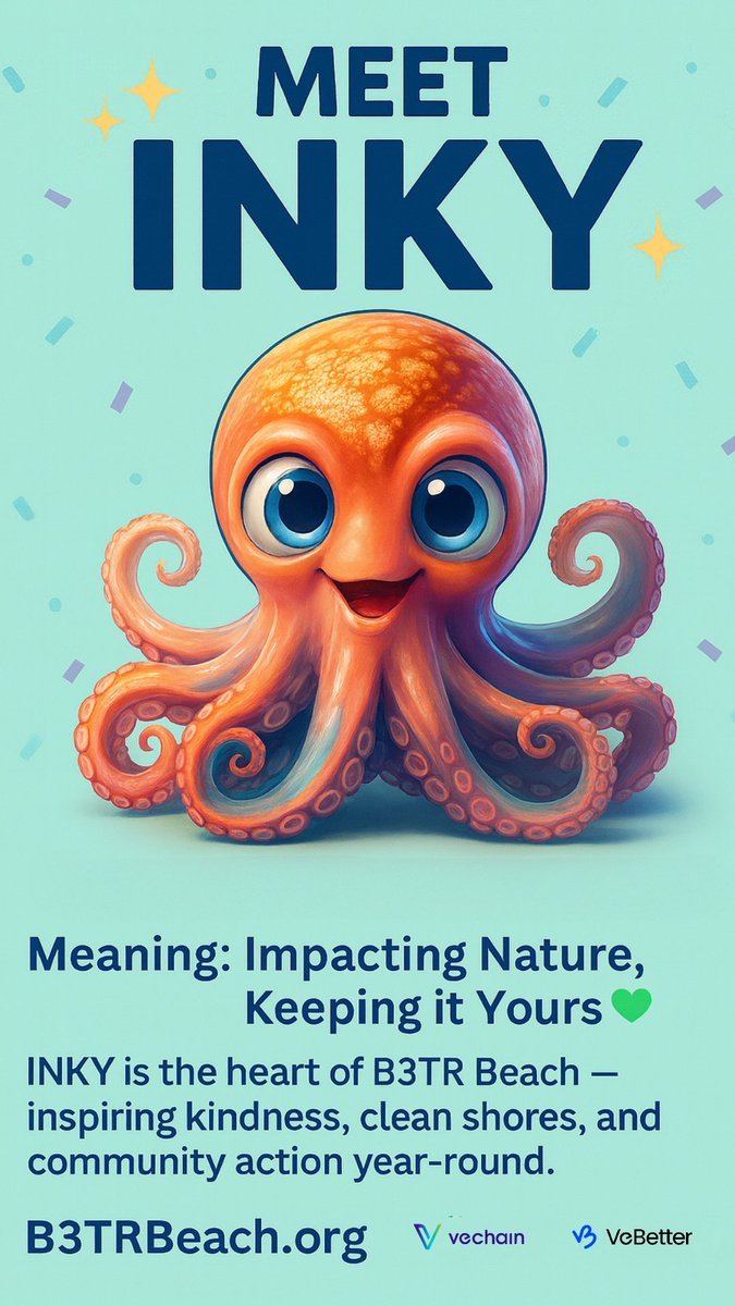 🎉 Naming Contest Winner Alert! 🎉
Meet INKY — our official B3TR Beach mascot! 🌊🐙
Thanks to <a href="/bostami0vet/">BoStaMi0_vet</a>   for the winning name 👏
INKY stands for “Impacting Nature, Keeping it Yours” — a reminder that every cleanup, every act of kindness, and every recycled bottle makes a