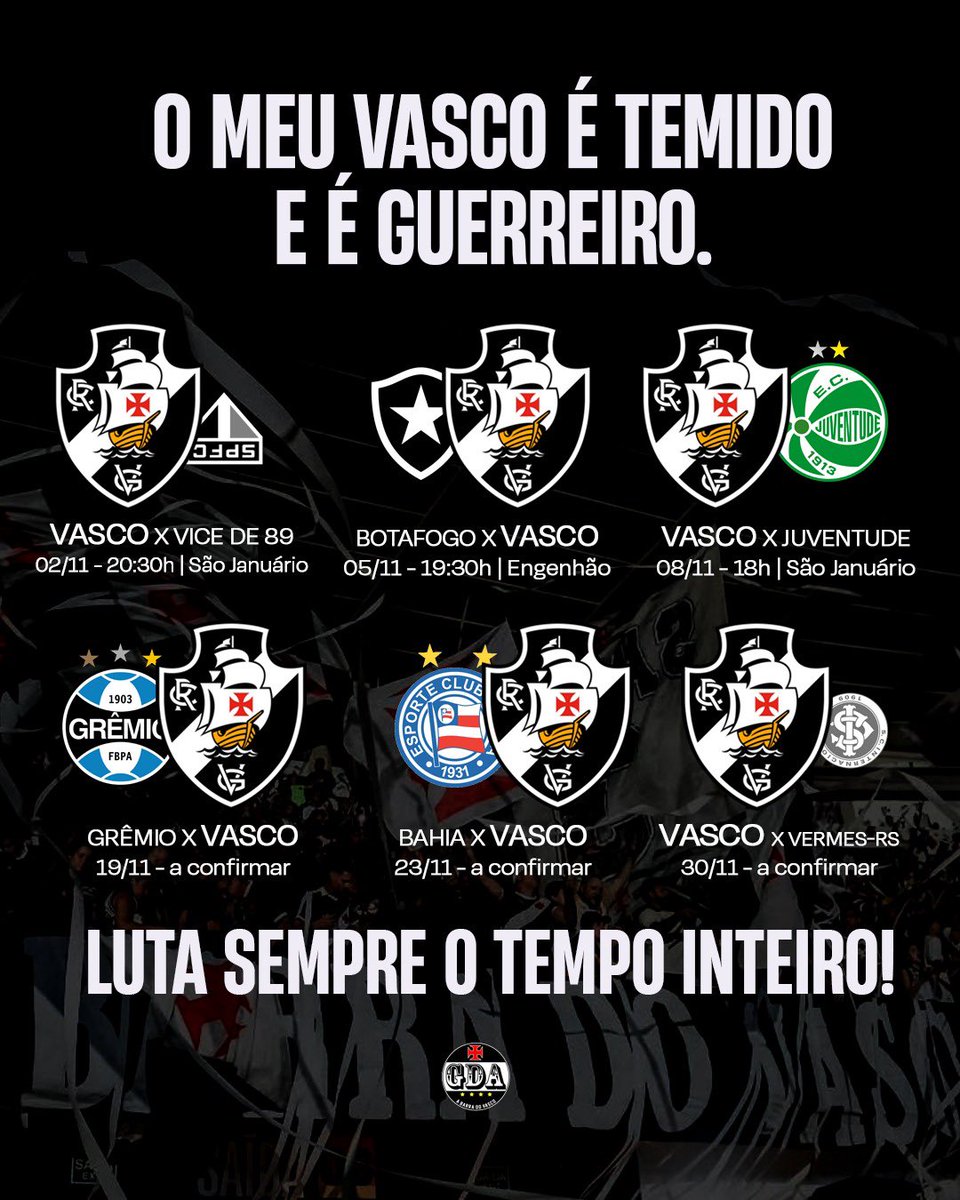 Vem aí mais um mês decisivo em busca dos nossos objetivos! 💢🏁

Guerreiros do Almirante, a barra do Vasco desde 2006!