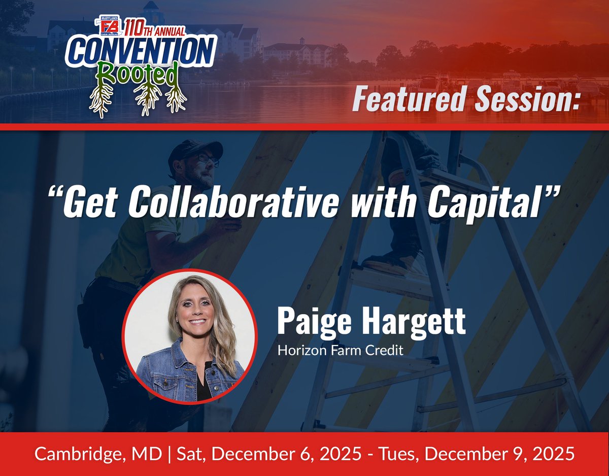 Ready to grow your farm? 

Learn how to increase your access to capital and effectively expand your value-added endeavors in sessions led by experts from <a href="/MdAgDept/">Maryland Department of Agriculture</a> and <a href="/HorizonFarmCrdt/">Horizon Farm Credit</a>.

Don't miss out and register now: bit.ly/42UBS8k