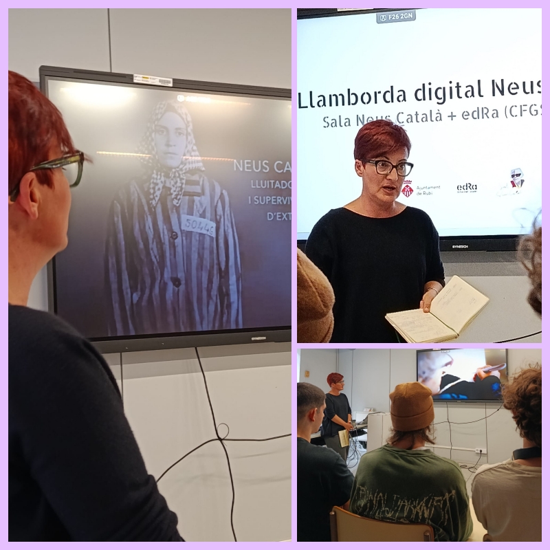 SalaNeusCatala's tweet photo. L’alumnat de 2n de Grau Superior de Disseny rep l’encàrrec de crear la Llamborda Digital Neus Català. 
La Marta Ribas, presidenta de Sala Neus Català, va compartir el llegat de la lluitadora i supervivent. 

#SalaNeusCatalà #Comunicacio #Edra #MemoriaDemocratica https://t.co/jNW08jQqaS