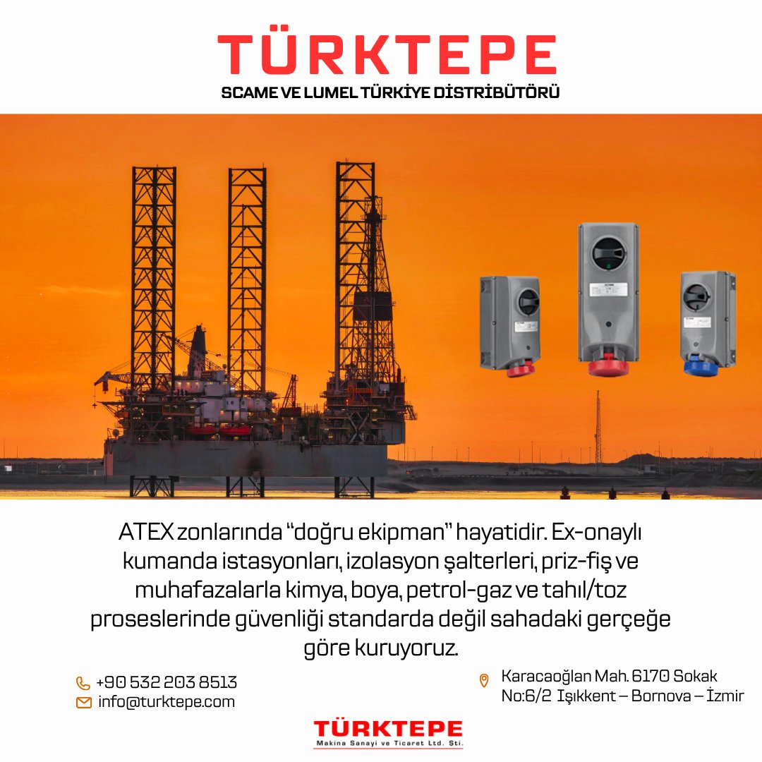 TurktepeTR's tweet image. Ex-Proof | Tehlikeli alanlarda doğru seçim. Kıvılcımı görmeden riski söndür.

Danışın:
exproof.turktepe.com

#ExProof #ATEX #HazardousAreas #Zone1 #Zone2 #DustZones #ExplosionProtection #KimyaSanayi #BoyaSanayi #PetrolGaz #Akaryakıt #Tahıl #UnDeğirmeni #ElektrikGüvenliği