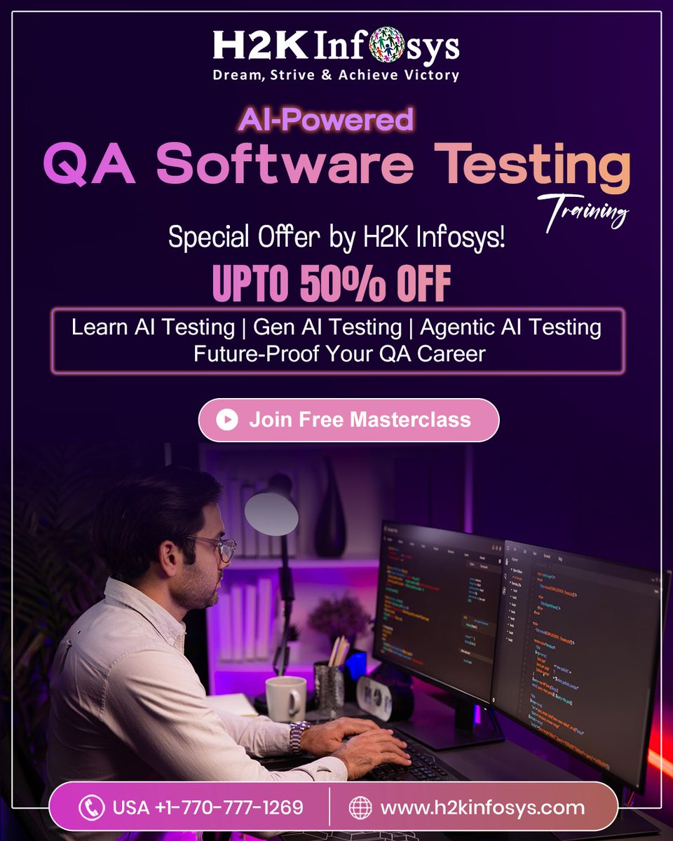 h2kinfosys's tweet image. 🚀 AI-Powered QA Software Testing Training – Special Offer by H2K Infosys!
Enroll Now : h2kinfosys.com/courses/qa-onl…
📞 +1 770-777-1269 | 📧 training@h2kinfosys.com
👉 For Latest Updates about H2kinfosys In One Click: h2kinfosys.com/quick-links/
#AITesting #GenAITesting  #QATraining