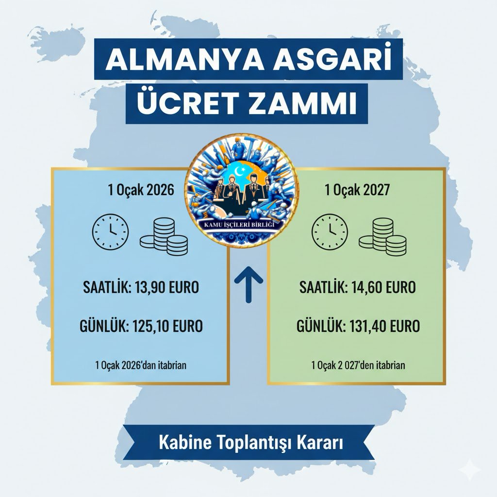 ALMAYA'da asgari ücrete zam geldi KKTC 'de bile 51.202,00 - Türk lirası (Brüt) Olan Asgari ücret Türkiye'de yükselmiyor.

📢 AİLEMİZE KATILIN: t.me/Kamuiscileri1

<a href="/RTErdogan/">Recep Tayyip Erdoğan</a> <a href="/isikhanvedat/">Prof. Dr. Vedat Işıkhan</a> <a href="/memetsimsek/">Mehmet Simsek</a> <a href="/turkiskonf/">TÜRK-İŞ</a> <a href="/hakiskonf/">HAKİŞ KONFEDERASYONU</a> <a href="/diskinsesi/">DİSK</a>
#Kamuişçileri #Kamuişçisi #işçi