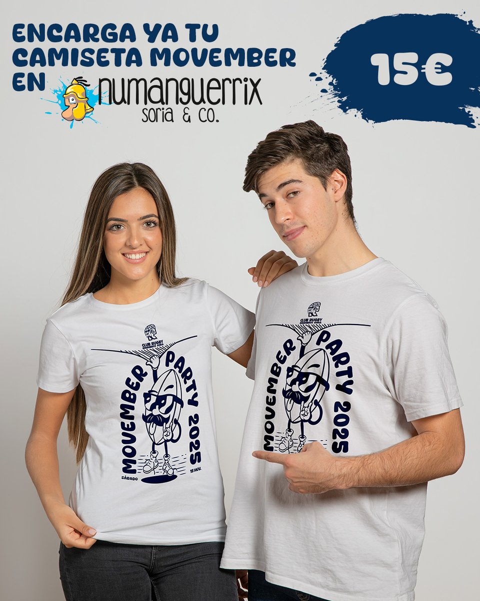🏉💈 Ya están disponibles las camisetas de la Movember Party 2025! 💈🏉
👉 A la venta en <a href="/Numanguerrix/">Numanguerrix</a>  (Plaza del Rosel y San Blas) – 15 €
Súmate a la causa, MoBro o MoSista, y apoya con nosotros esta iniciativa solidaria.
📅 Movember Party: sábado 15 de noviembre.