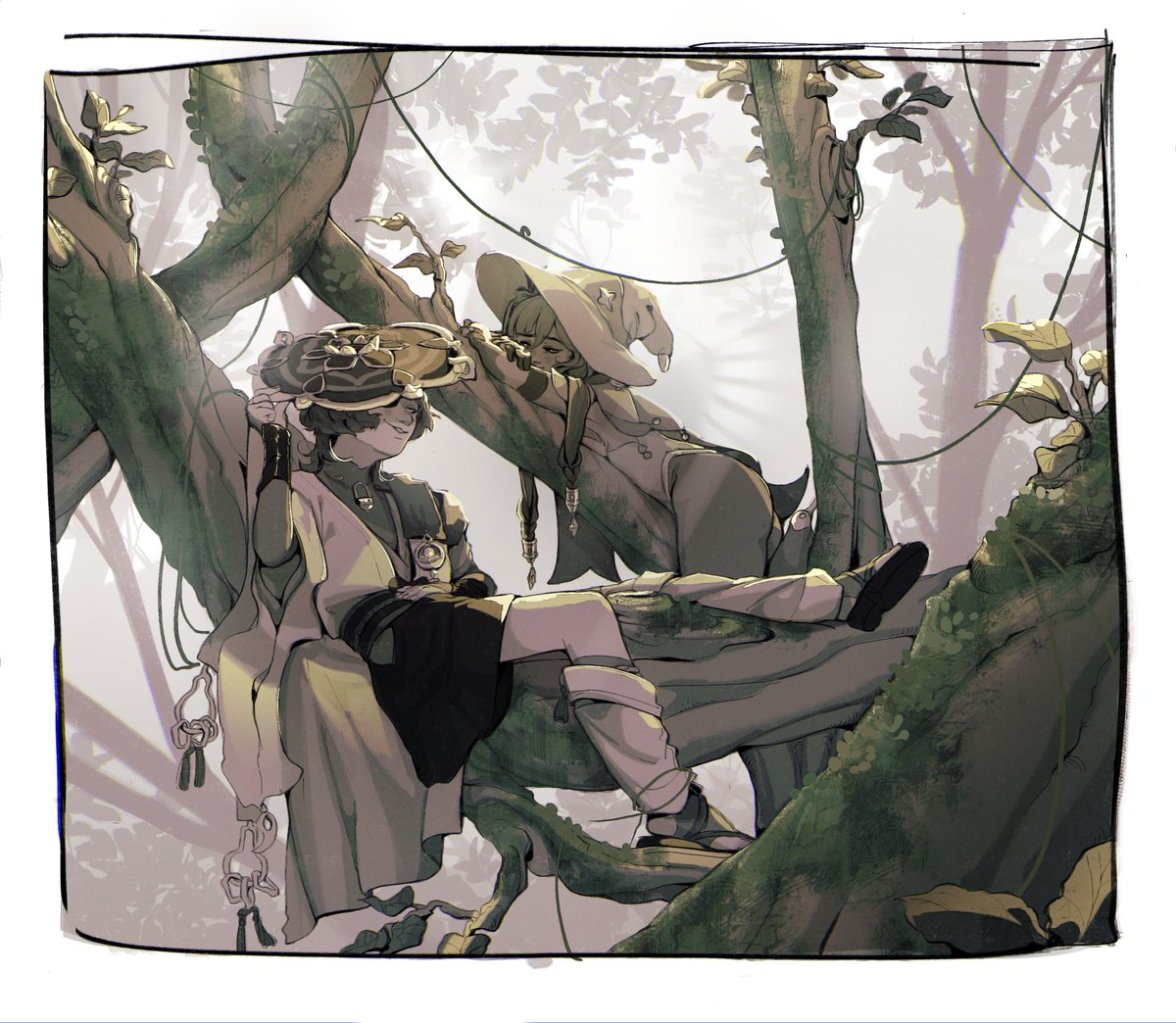 LinguaDiGattoo's tweet image. just a doodle of them relaxing a bit

#scaramona #GenshinImpact