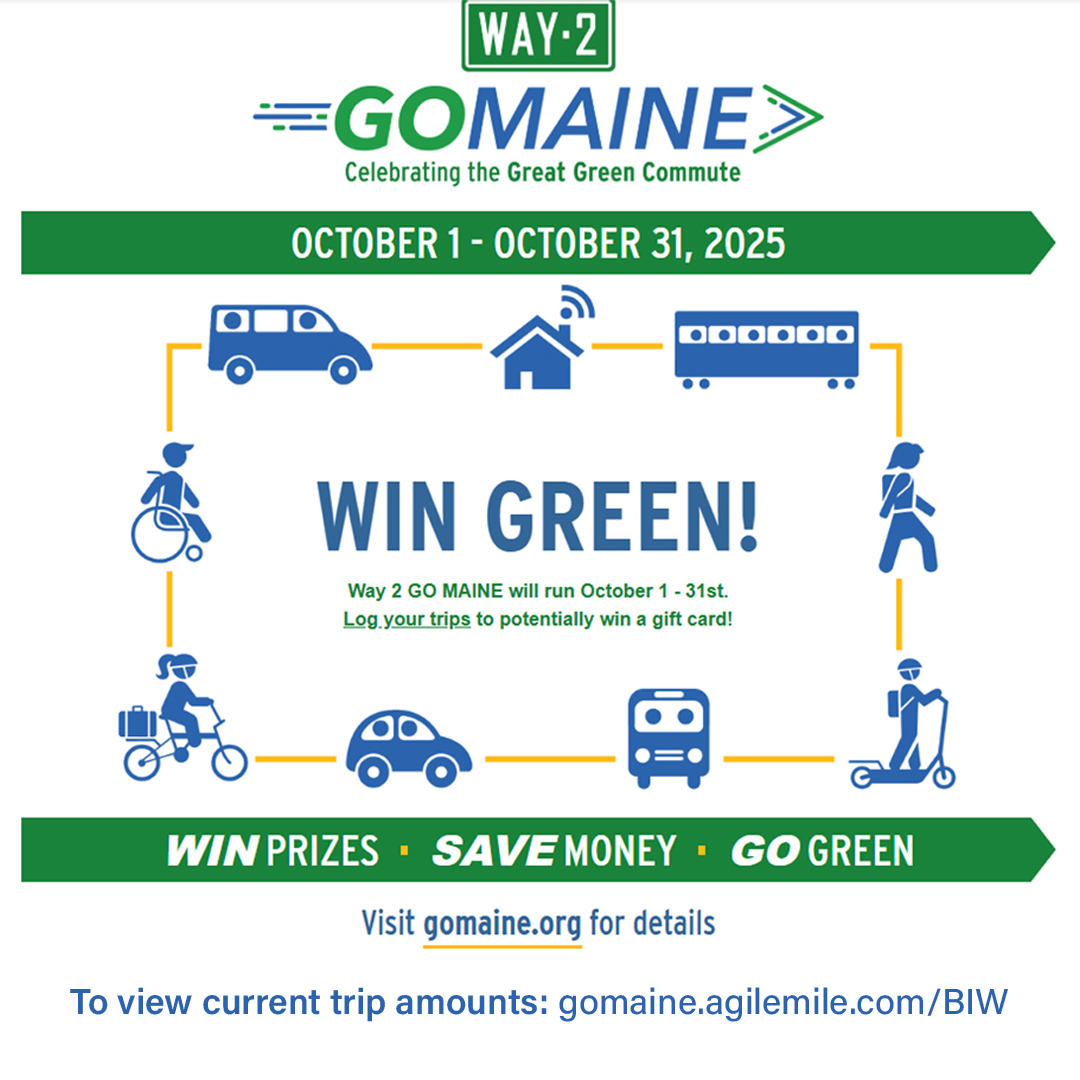 GDBIW's tweet photo. BIW is in the LEAD for October's @go_maine #WayToGoMaine Challenge! Show your BIW pride and help us secure first place.
If you walk, bike, carpool or vanpool, take public transportation like the Bath City bus, the BlueLine Express from greater Lewiston, the BREEZ Bus from Portland or work from home—you can earn rewards and be eligible for an emergency ride home just by logging your commute.
It's not too late to start logging your commute, visit https://t.co/WXrjvH7DqH to sign up, learn more and start winning prizes by going green with your commutes.