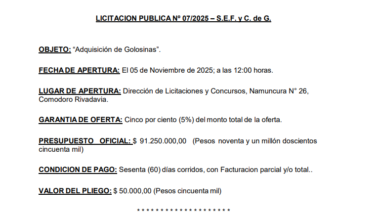 GOLOSINAS, CON LA TUYA!

🎙️Boletín Oficial 151/2025: <a href="/comodoroMCR/">Municipalidad CR</a> licita $91.250.000 en GOLOSINAS.

¿Prioridades en #Comodoro ?