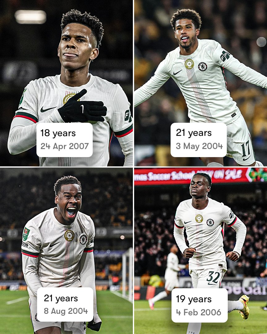 Chelsea became the first Premier League team to have four different scorers aged 21 or younger in one game across all competitions in their match against Wolves 😮

Youngsters taking over 👀