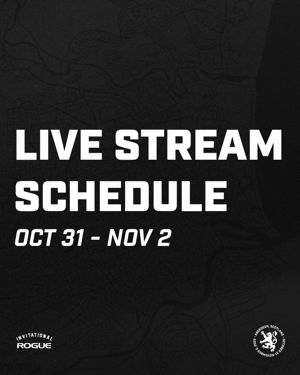 RogueFitness's tweet image. Live stream schedule for the 2025 Rogue Invitational.

Don&apos;t miss any of the events: roguefitness.com/invitational/l…

#rogueinvitational #ryourogue