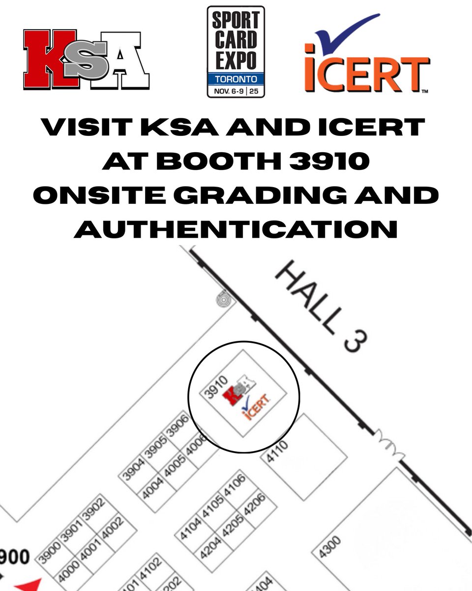 ksagrading's tweet image. Visit KSA &amp;amp; iCert at booth 3910 for great deals on onsite grading (cards, tickets, wax wrappers, and more), onsite autograph authentication, and back to office grading specials! 

#ksagrading #cardgrading #sportcardexpo #cards #gradedcards #thehobby #whodoyoucollect