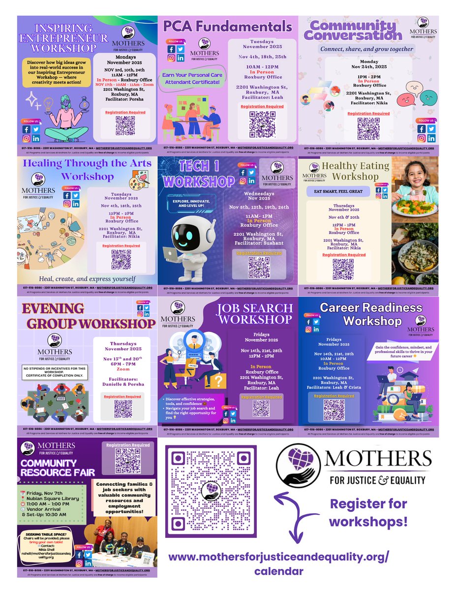 🌟 November at MJE: Education. Engagement. Empowerment. 🌟

📅 Join our Adult Education &amp; Health Equity workshops: mothersforjusticeandequality.org/calendar/

#MJEEmpowerment #EducationAndEngagement #Leadership