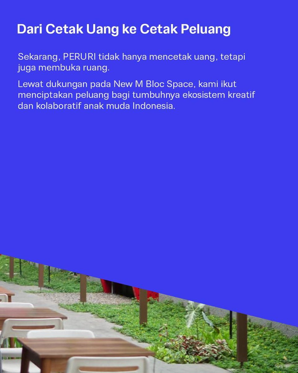jakaperfect's tweet photo. Dari cetak uang ke cetak peluang , PERURI ikut mendukung wajah baru M Bloc Space, yang makin fresh, inklusif, dan penuh energi.

#PerusahaanTeknologiHighSecurity #InnovationforASovereignFuture #KemajuanBerdaulat #InovasiKeamananTinggi #PeruriGovTechIndonesia #TrusteeOfSovereignty https://t.co/ynsNpcGtbH