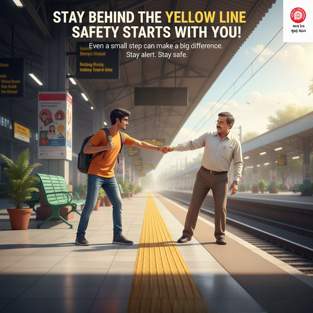 drmmumbaicr's tweet photo. #Stay_Safe #Stay_Alert
Passengers are advised to stay behind the yellow line on the platform for their safety. Safety begins with you.
@Central_Railway
@YatriRailways https://t.co/Ro9mkxkdl5