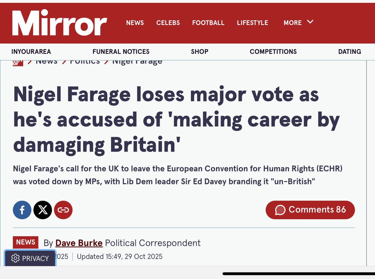 I cannot think of a more unpleasant person than Nigel Farage
He lives by selling his soul to other organisations and completely fails to honour his position as an MP .
He has done enormous damage to the United Kingdom since helping to break our link with the rest of Europe #fbpe