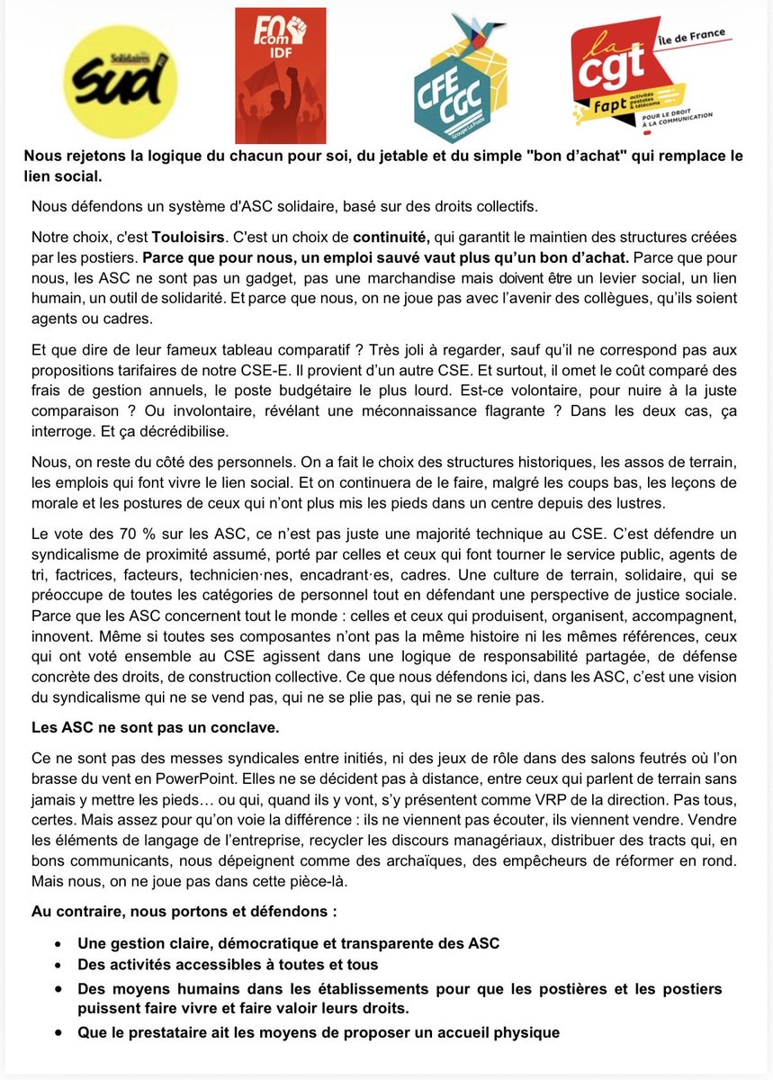 RÉPONSE UNITAIRE SUITE À UN TRACT MENSONGER DE LA CFDT F3C IDF