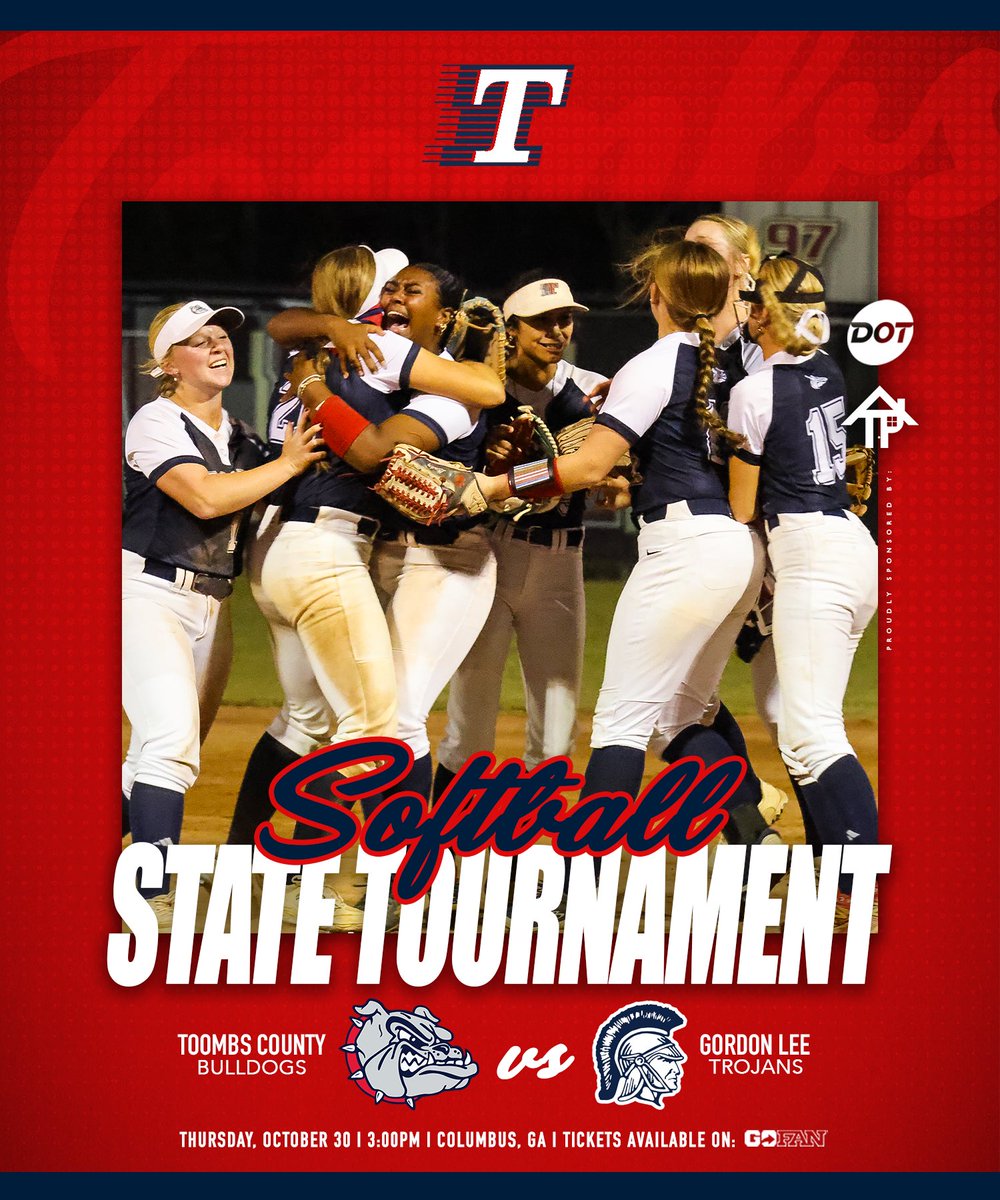 Toombs County Softball State Tournament Game Day!🥎
📍 Columbus Softball Complex (400 4th St Columbus, Ga 31901) 
🆚Gordon Lee
⏰ 3:00 PM 
🎟️ gofan.co/event/4938346?…

Proudly sponsored by Dot Foods and Todd Padgett Housing Center Inc.! 

#BAD #BeADog #GoDogs #CommitToTheT