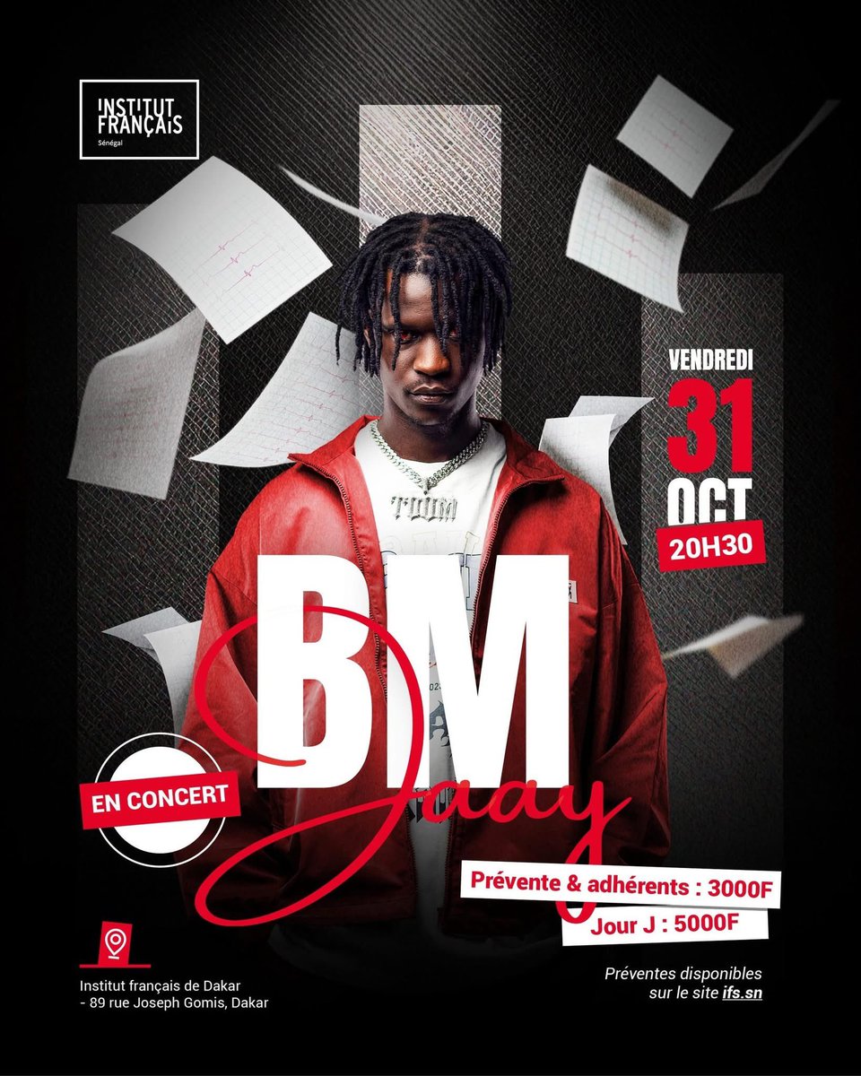 BM_Jaay's tweet photo. Sama gars yi, c’est la dernière journée pour bénéficier des préventes pour le #CPRShow de ce vendredi 31 octobre à l’@IFSenegal_DK de 20h30 à 23h ! 😈🔥
Prévente : 3000F
Jour J : 5000F
Chope ton ticket par ici 👉🏽 https://t.co/jaiAU1yRSr….
#CPR #YoffSurScene https://t.co/4z3HBlNpUK