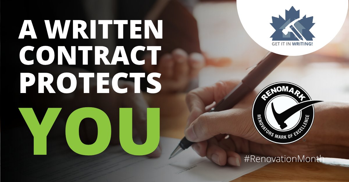 📝A handshake isn’t enough when it comes to your home. A written contract protects you by clearly outlining timelines, costs, responsibilities, and warranties. With a RenoMark renovator, you’ll always have it in writing👉 RenoMark.ca #RenovationMonth