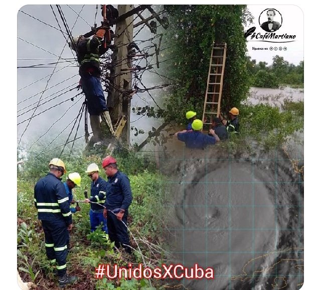 #
‼️#FuerzaCuba.Unidad significa compartir el combate:con la experiencia adquirida ante eventos  meteorológicos, nos recuperaremos porque #JuntosPodemos y saldremos victoriosos.
#DefendiendoCuba🇨🇺