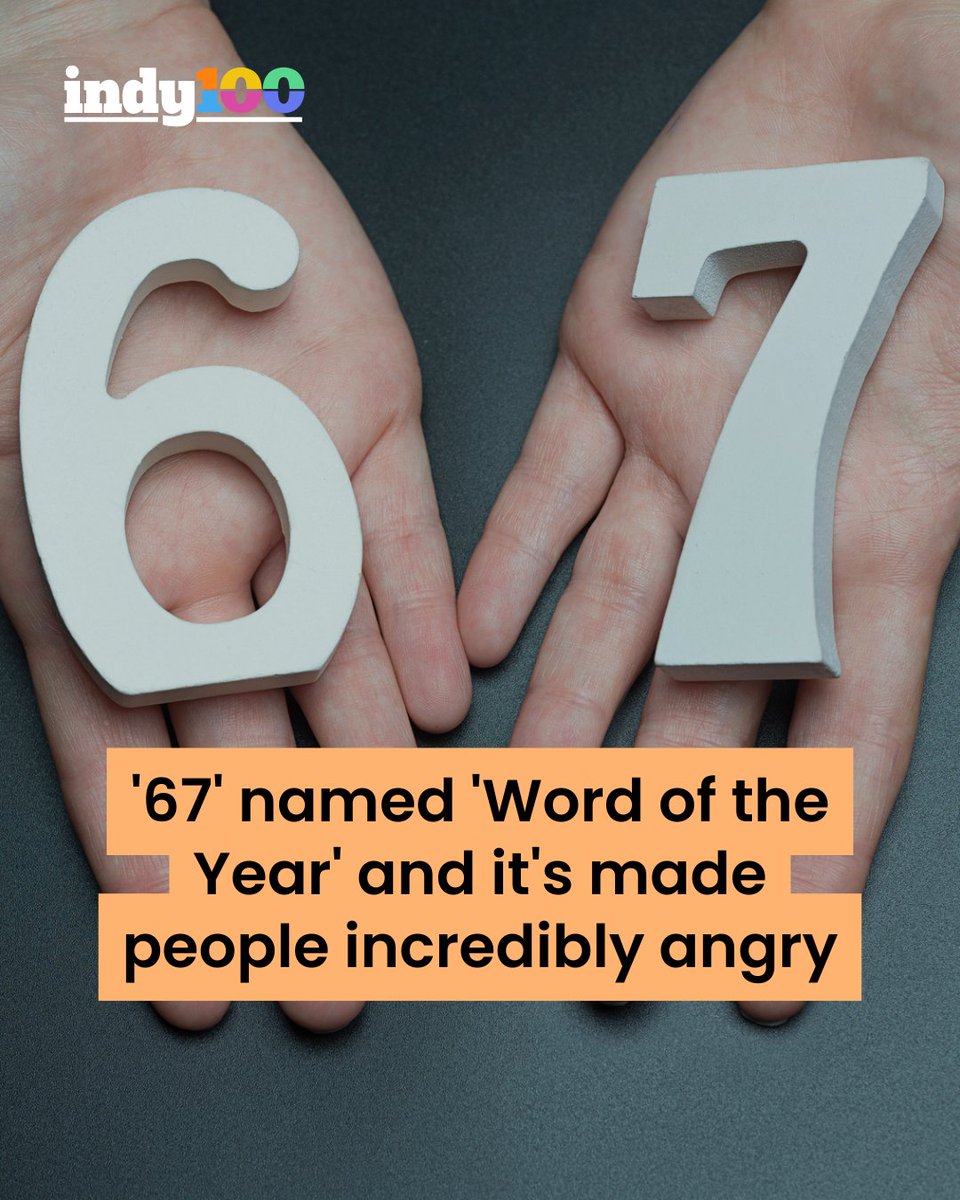 indy100's tweet image. 67 brain rot just made history 🤯

The viral phrase '67' has been named 'Word of the Year' by Dictionary.com and people are actually quite angry about it. 

#67 #SixSeven #Dictionary #WordoftheYear #GenAlpha 

indy100.com/news/67-word-o…