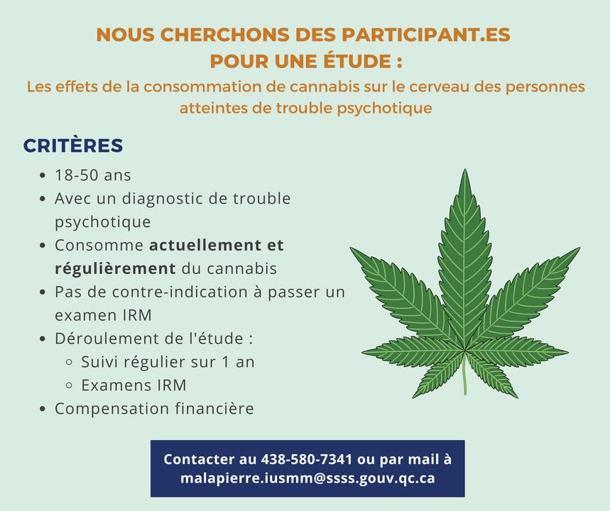 |ÉTUDE| Participant·es recherché·es!
Centre de Recherche de l'Institut Universitaire en Santé Mentale de Montréal

Pour participer:
📞438 580-7341
📧 malapierre.iusmm@ssss.gouv.qc.ca