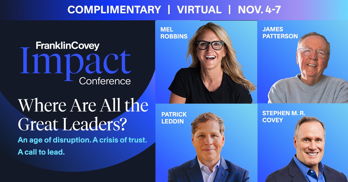 The FranklinCovey Impact Conference is about helping leaders adapt and thrive—whether that’s inspiring your team, navigating disruption, or using technology effectively without losing the power of your people. Save your spot today: bit.ly/3L0sKJe
