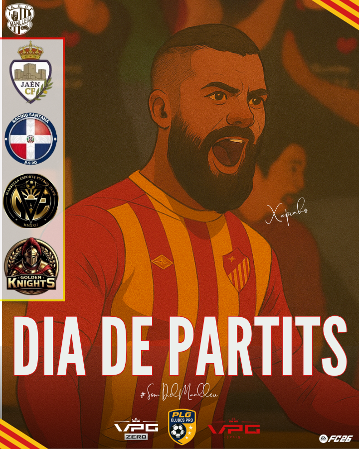 #EAFC26 𝐃𝐈𝐀 𝐃𝐄 𝐏𝐀𝐑𝐓𝐈𝐓𝐒

🏆 |<a href="/VPG_Spain/">Virtual Pro Gaming España</a>
🆚 | #JaenCF
⏰ | 22:20H

🏆 | @PLGeFootBall 
🆚 | @RDRacingSantana 
⏰ | 22:40H

🏆 | <a href="/VPG_Spain/">Virtual Pro Gaming España</a> 
🆚 | <a href="/Marbella_FC_/">Marbella eSports 🎮</a> 
⏰ | 23:00H

🏆 | <a href="/VPG_Spain/">Virtual Pro Gaming España</a> 
🆚 | <a href="/Golde_knights/">⚔️🛡 Golden Knights ®</a> 
⏰ | 23:20H

#SomDelManlleu