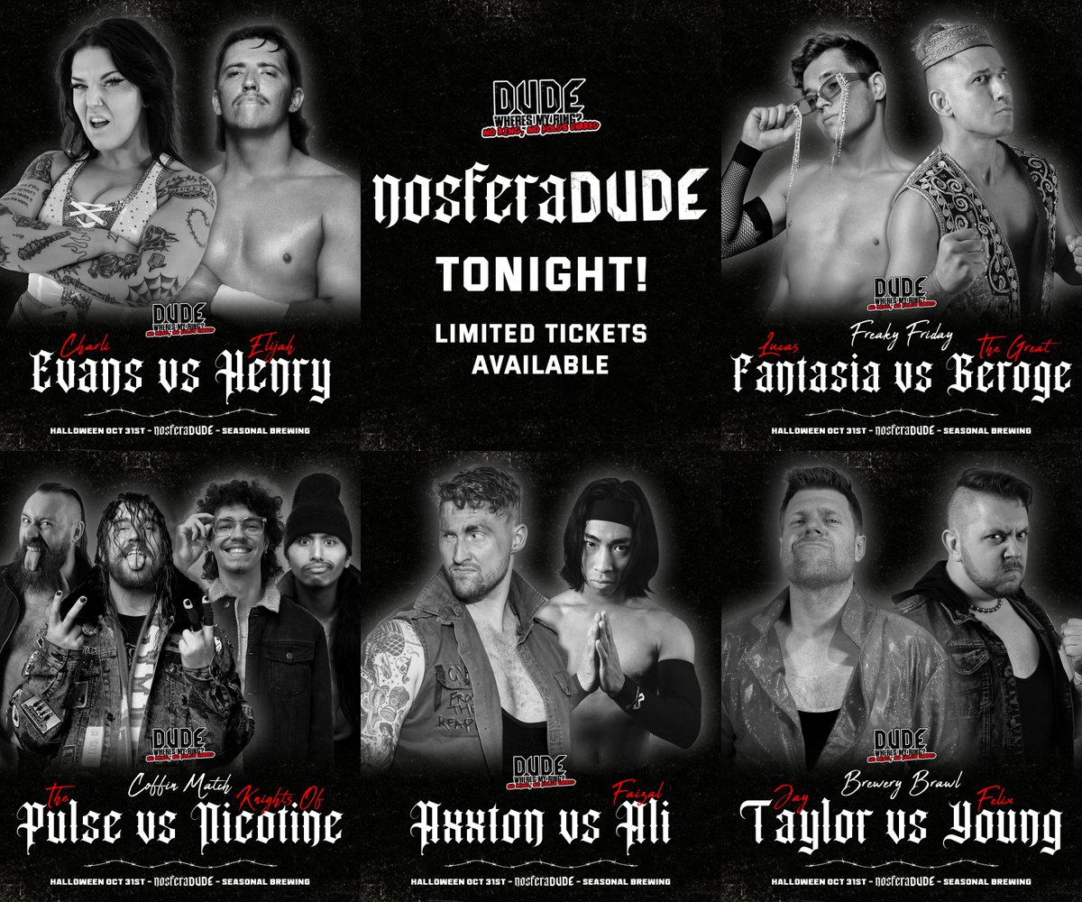 🎃 𝐒𝐂𝐀𝐑𝐈𝐋𝐘 𝐆𝐎𝐎𝐃 𝐋𝐈𝐍𝐄 𝐔𝐏 🎃

TONIGHT <a href="/charlievanspro/">ＣＨＥＶＳ • チャーリー・エバンス</a> is back in the pit! We have a Tag Team Coffin match AND Freaky Friday 2... Awh DUDE!

🎟 LAST TICKETS HERE 🔽
dwmr-halloween.eventbrite.com