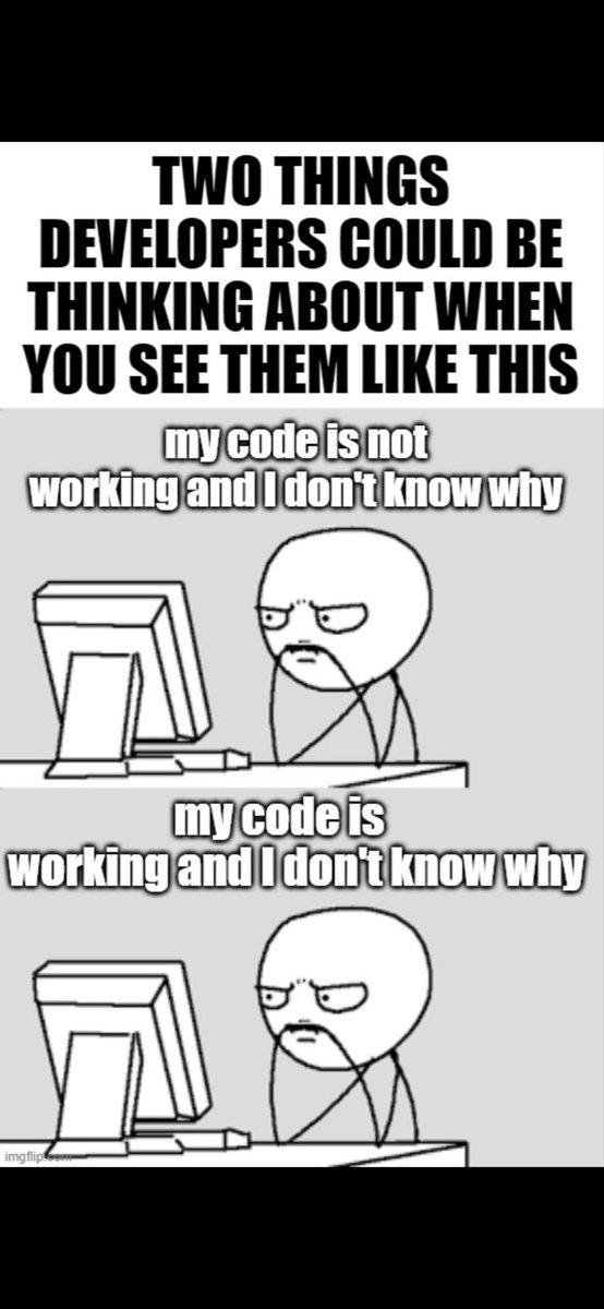 mitengohil17's tweet image. Every dev knows this pain.
The code either breaks for no reason or works for no reason. 
There’s no in between.