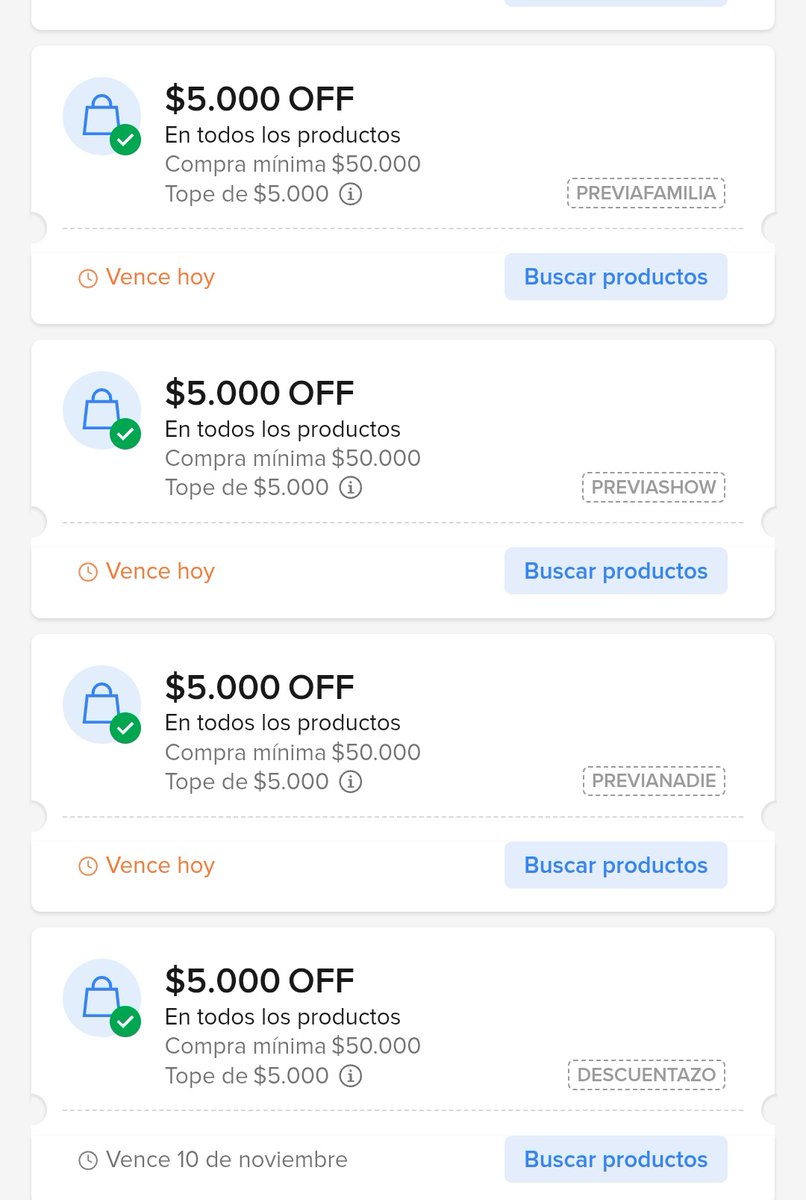 Cupones para Mercado Libre de $5000
PREVIAFAMILIA
PREVIASHOW
PREVIANADIE
DESCUENTAZO
CUPONML