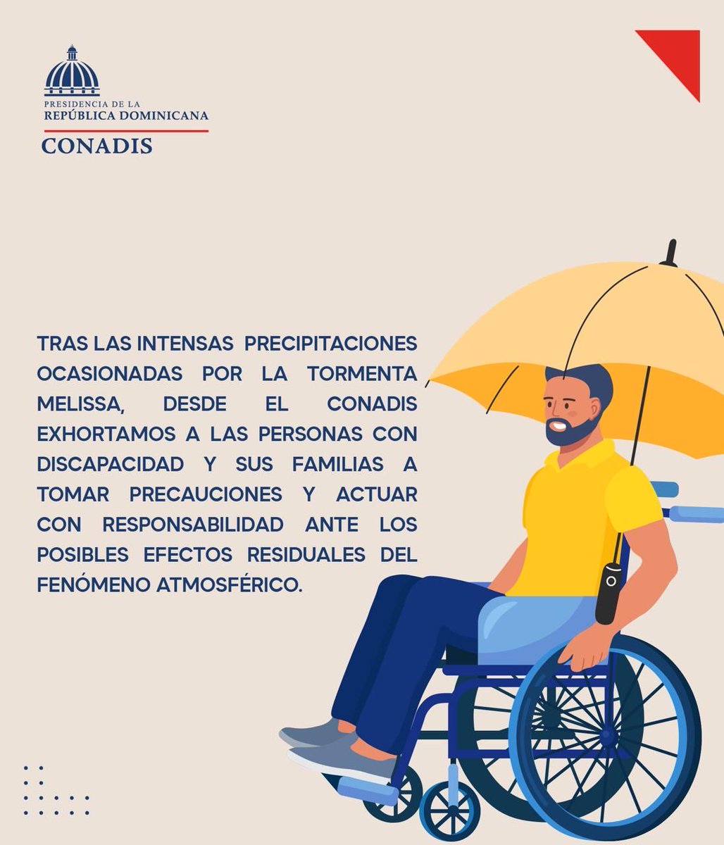ConadisRD's tweet image. Tras las lluvias registradas en los últimos días, compartimos algunas recomendaciones importantes para proteger tu seguridad y la de tu familia. 🌧️💧

#Prevención #CONADIS #Lluvias
