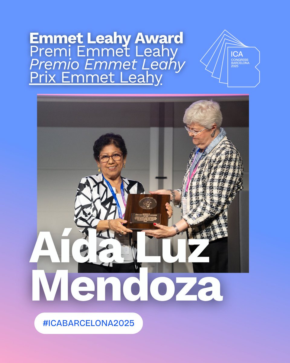 ✨ Aída Luz Mendoza Navarro ha estat reconeguda amb el Premi Emmet Leahy 2025, el màxim guardó internacional en l’àmbit de la gestió de la informació i l’arxivística.

El premi s’ha lliurat en el marc del Congrés Internacional d’Arxius – ICA Barcelona 2025, celebrat al Centre de