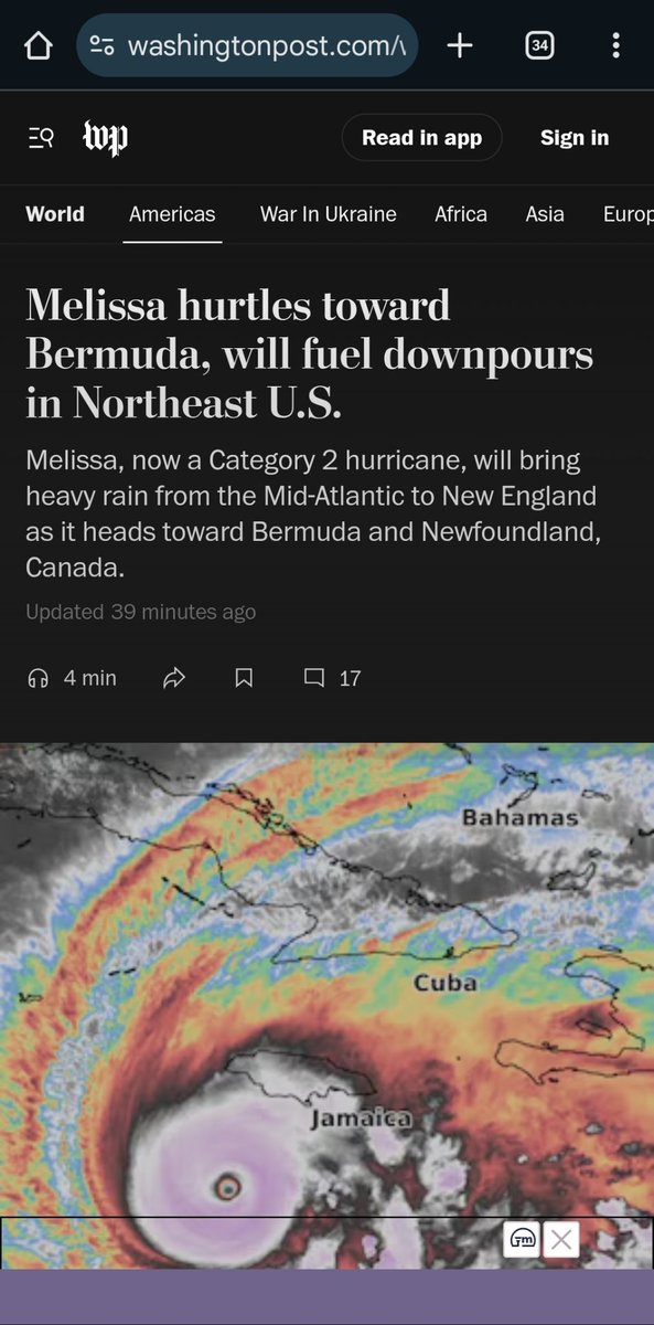 Hurricane Melissa heads to Bermuda, will bring rain in Northeast U.S. and Newfoundland:

washingtonpost.com/world/2025/10/…

Melissa is the longest lasting category 5 hurricane on record.

#hurricane watch