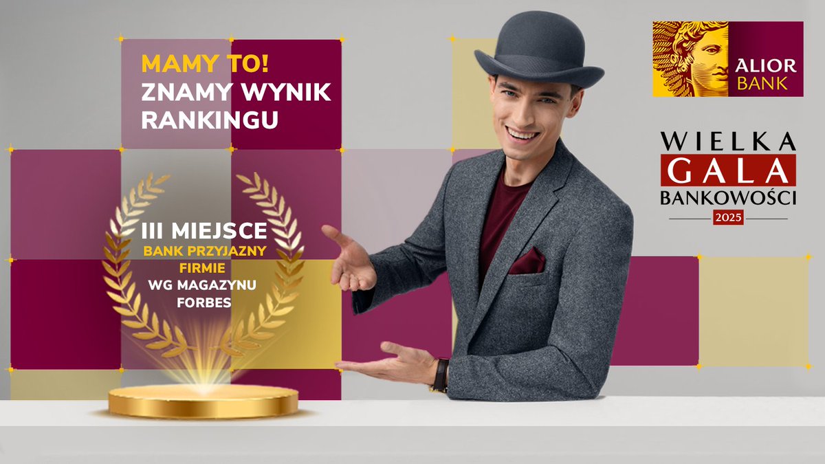 Zajęliśmy 3. miejsce w rankingu magazynu Forbes w kategorii Bank Przyjazny Firmie. Awans o dwie pozycje w porównaniu z poprzednim rokiem to efekt wspólnej pracy, zaangażowania i wysiłku w budowanie dobrych relacji z naszymi klientami biznesowymi.