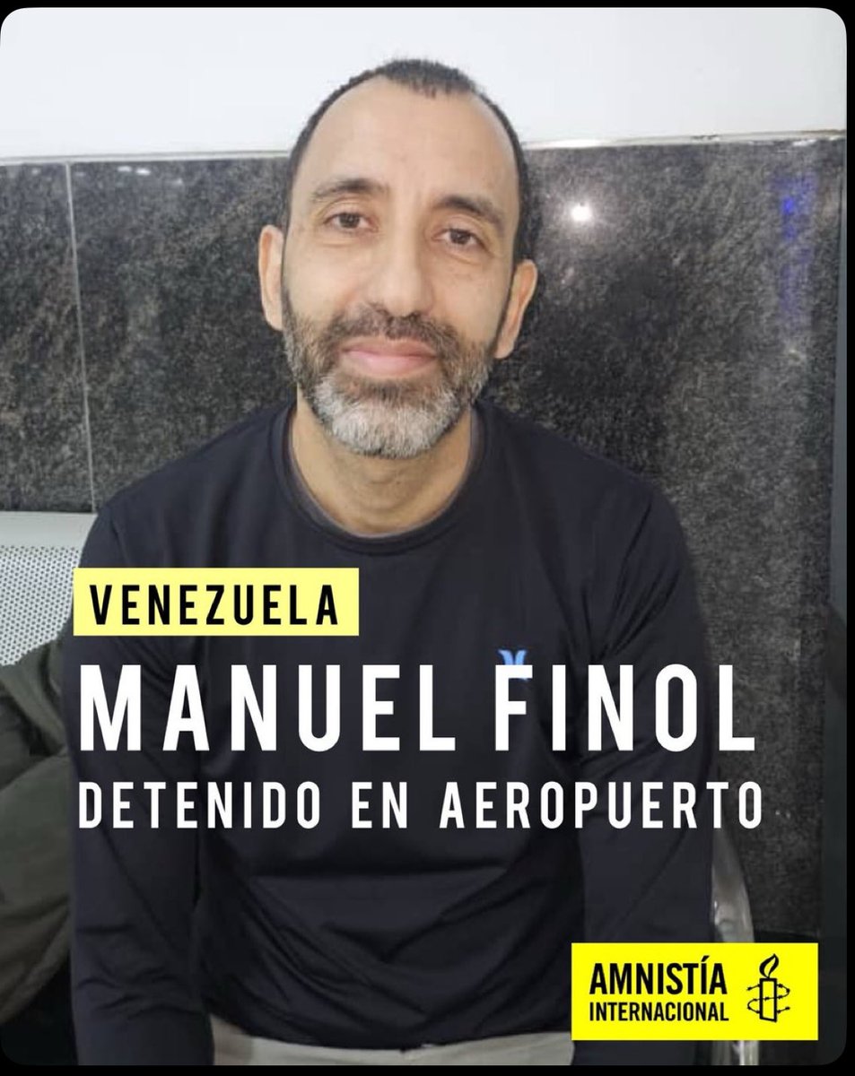 🚨#Venezuela
Expresamos nuestra profunda preocupación ante la denuncia de la detención del defensor de #DDHH de <a href="/amnistia/">amnistia . org</a> Manuel Finol en el aeropuerto de Caracas. 
Desde <a href="/WOLA_org/">WOLA</a> exigimos respeto a todos sus derechos y su liberación inmediata e incondicional.