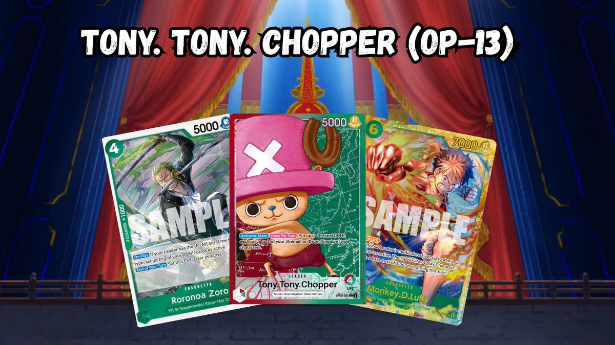 New video is up for the updated list for RG Chopper in OP-13 along with some gameplay against Imu and Ace!

Feel free to check it out and provide feedback on the video and decklist😁

Thank you all for the great feeback in the last video and sharing it!

📺youtu.be/vb2-ZJ7EEkE