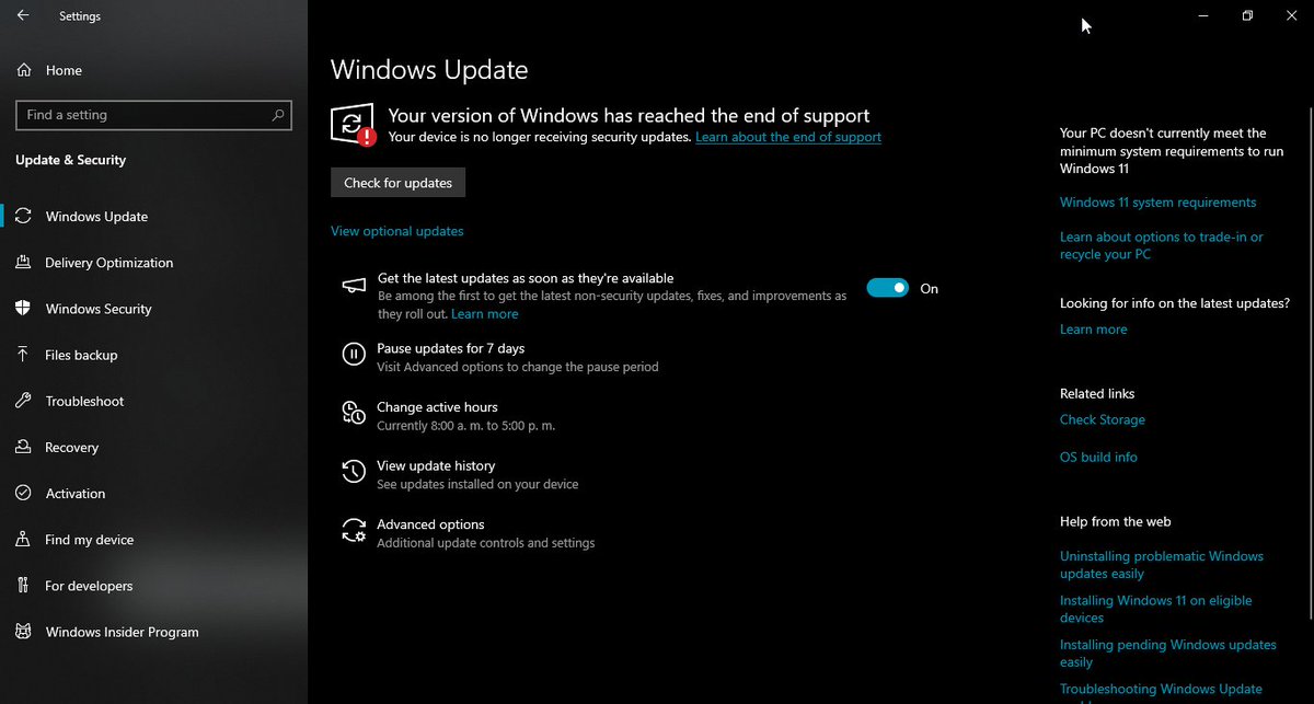 paulpineda00's tweet image. No hizo nada en mi máquina. Posiblemente porque estoy en un país sancionado. El script activó actualizaciones por 3 años, pero aunque apagué, reinicié y toqué cada botón para actualizar estatus, nada cambió.