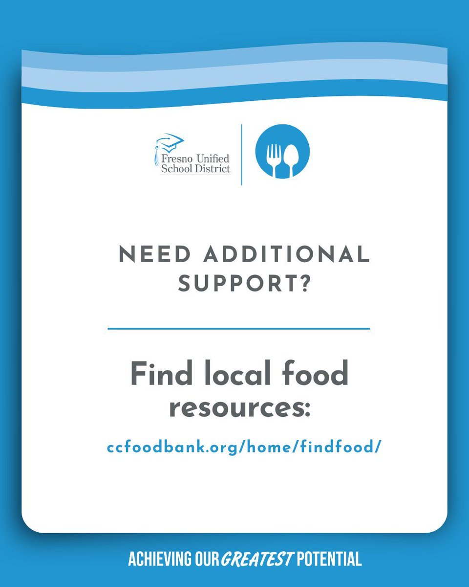 Important Message for Families. With the potential lapse in SNAP benefits beginning November 1, we want to remind families that Fresno Unified schools remain a safe and reliable place for students to receive free, healthy breakfast and lunch every day. 
🔗 buff.ly/iChIlNv