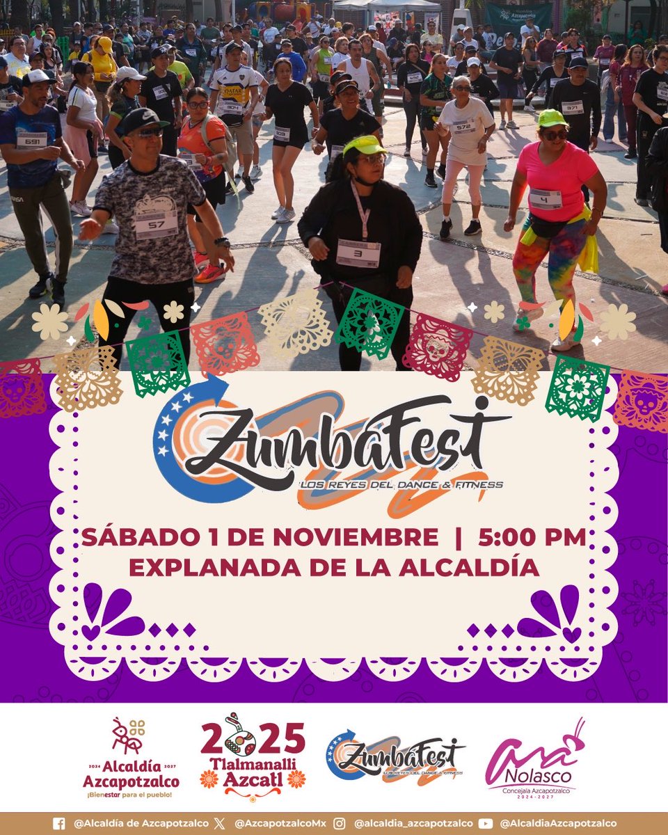 💀🎶 ¡El ritmo también estará en el #TlalmanalliAzcatl2025!

Este sábado 1 de noviembre a las 17:00 hrs, prepárate para mover el cuerpo y llenarte de energía en el #ZumbaFest 💪💃
La cita es en la Explanada de la Alcaldía Azcapotzalco, donde los Reyes del Dance &amp; Fitness pondrán