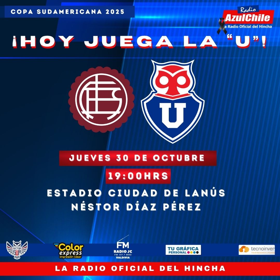 ¡SEMIFINAL VUELTA, COPA SUDAMERICANA 2025!

Club Atlético Lanús vs Universidad de Chile
📆 Jueves 30 de octubre
🕤18:50hrs Transmisión Radio AzulChile
🏟Estadio Ciudad de Lanús Néstor Díaz Pérez

¡Vamos la U!
🔵🔴🤘🔴🔵

Puedes seguir toda la actualidad de Universidad de Chile a