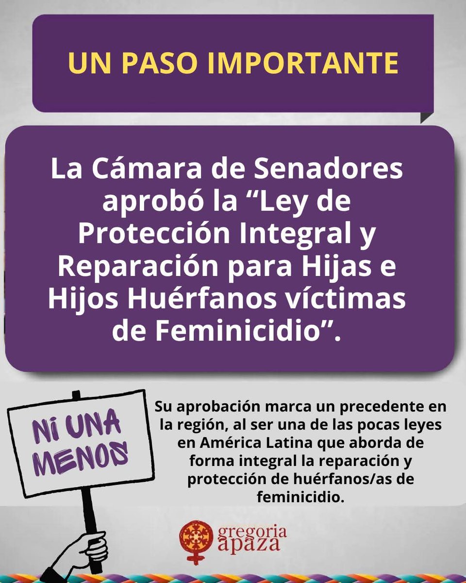 La Cámara de Senadores aprobó ayer el Proyecto de Ley N° 024/2024-2025 “Ley de Protección Integral y Reparación para Hijas e Hijos Huérfanos Víctimas de Feminicidio”, que ahora será remitido al Órgano Ejecutivo para su promulgación.

#LeyDeReparación #JusticiaDeGénero #Bolivia