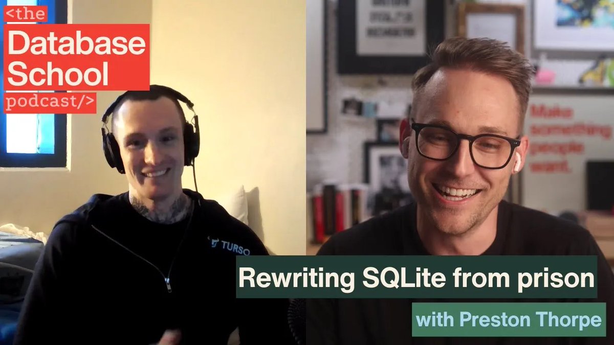 aarondfrancis's tweet image. Rewriting SQLite... from prison!
In this interview I talked with @PThorpe92, who is a full time software engineer and currently incarcerated for non-violent offenses.
He's helping @tursodatabase rewrite SQLite from scratch.
It's an inspiring story.
youtu.be/AEPf9zUI_fQ