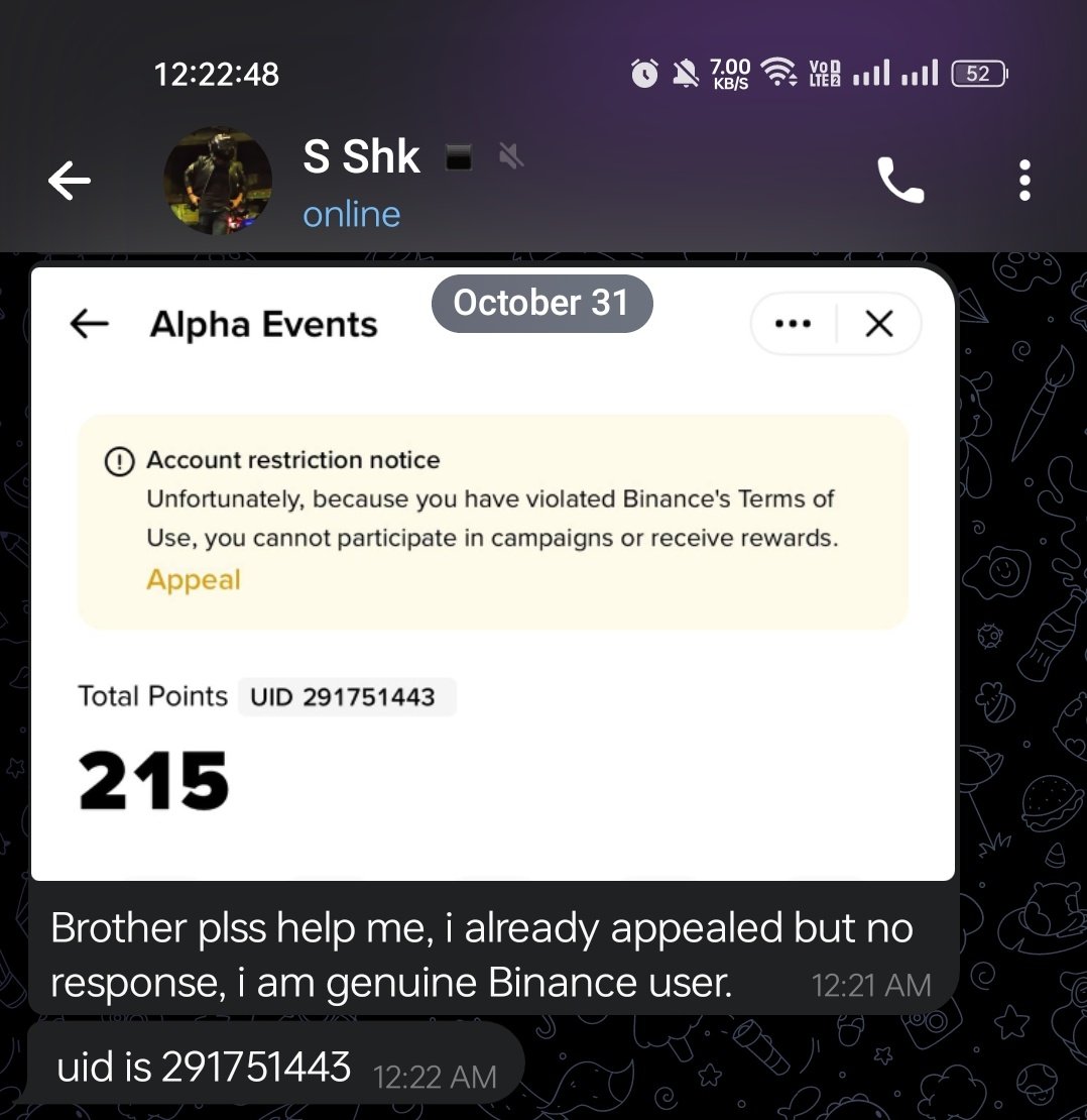 PartnerShuva's tweet photo. ⚠️ Binance Restricted Mistakenly ⚠️

@Binance takes steps Against bot user in @BinanceWallet Alpha. We all appreciated this step. In this process some real users also restricted mistakenly. Binance should get back them again in Alpha by reviewing their account.

Please check this UID 291751443
As i know he is a genuine Binance user

We hope that Binance will take this matter seriously and stay with users as they are always user friendly.

Cc- @cz_binance @_RichardTeng @binance @BinanceWallet @heyibinance @BinanceHelpDesk