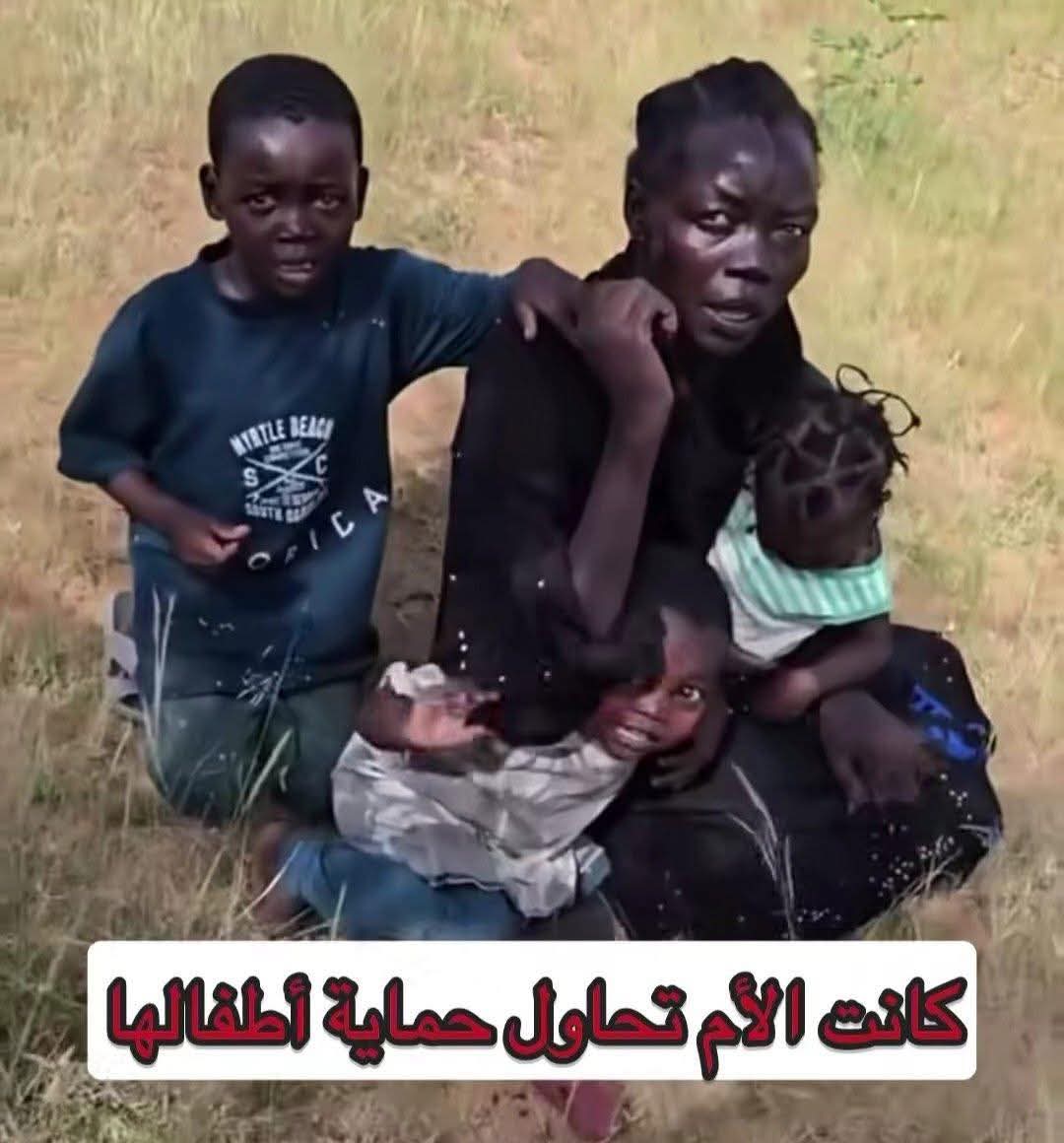 تترجاهم و تحاول تحتضن أولادها و تحميهم لكن !؟
هي لا تعلم من أمامها انهم جنجويد الشر و الموت
لم يرحموا شيخا ولا طفلا
و لا أما ولا شابا ولا احد ابدا ابدا 
خوفوها بعده طلقات في الارض ثم صوبوا النار على 
أطفالها و عليها و ارتقت شهيدة بحول الله 
لا تقلقي اختاه فانتي شهيدة و اختار الله