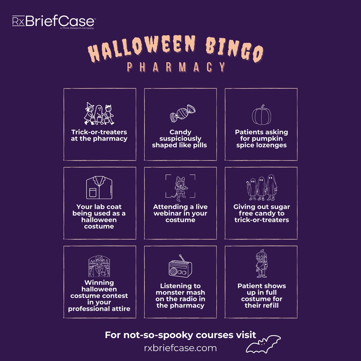Not trick-or-treating this year? 🎃
Play our Halloween Pharmacy Bingo &amp; check out some not-so-spooky CPD courses 👉 rxbriefcase.com
#RxBriefCase #Pharmacy #Halloween #MedEd