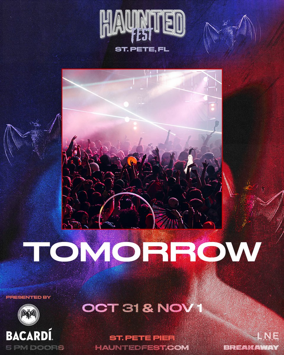 LNEPresentsFL's tweet image. TOMORROW👻

@HauntedFest is going down at St. Pete Pier! Tag your concert crew &amp;amp; don't sleep on this EPIC Halloweekend lineup⬇️

ALL AGES FESTIVAL🎵
HALLOWEEN WEEKEND👻OCT 31ST &amp;amp; NOV 1ST!

We can’t wait to see you there🌙

🎟️ Tickets @ LNEPresents.com

#LNEFL #HauntedFest