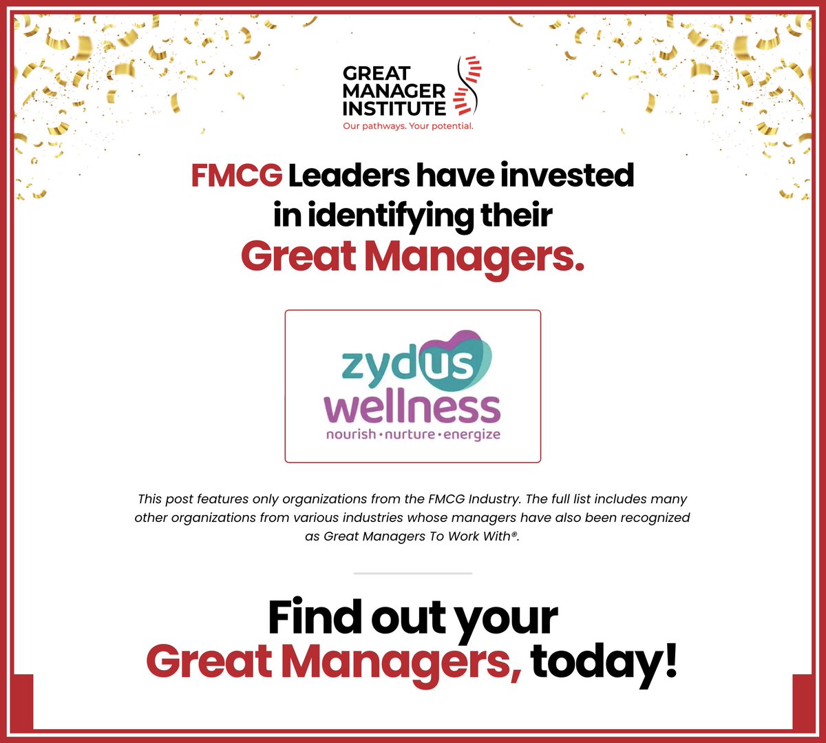 Celebrating FMCG Leaders with Managers recognized as Great Managers To Work With®.  Kudos to these organizations.

<a href="/Zydus_Wellness/">Zydus Wellness Ltd</a>

#GMTW #Recognition